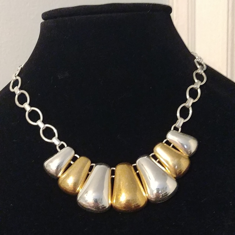Gold and silver abstract shapes 16 in choker style necklace